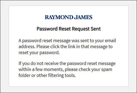 The Password Reset Request Sent message